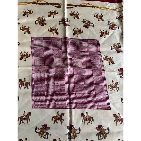 Paoli Vintage Equestrian Scarf made in Japan red and cream horse rider print - Picture 4 of 12